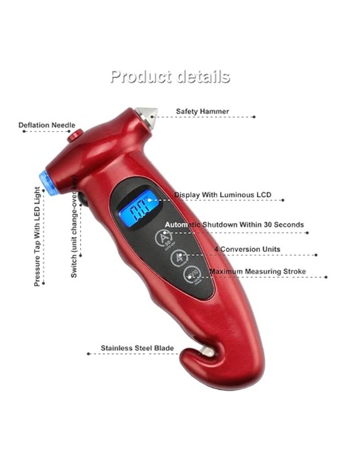 مقياس ضغط الإطارات 5 في 1، جهاز مراقبة رقمي لضغط هواء إطارات السيارة، شاشة LCD مع مطرقة - Image 3